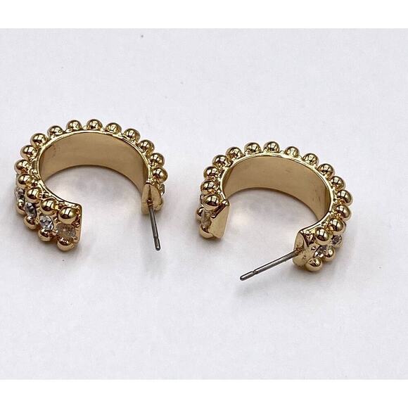 Earrings Half Hoops Rhinestones Gold Tone Fashion - Picture 7 of 7